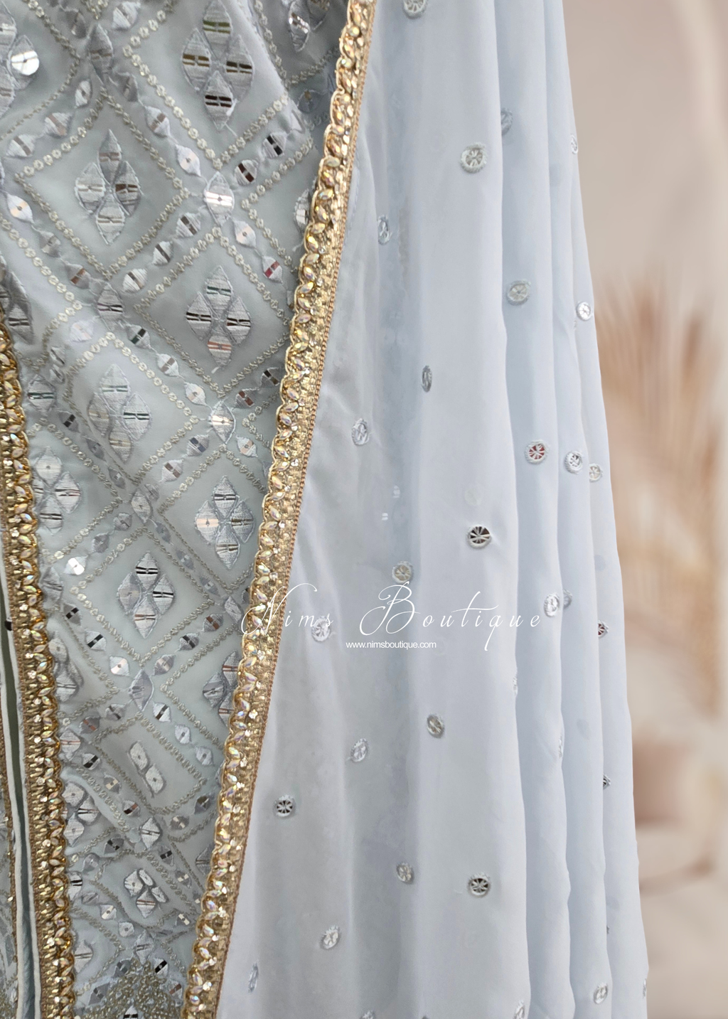 Light Blue Thread Embroidered Gharara Suit (size 12)