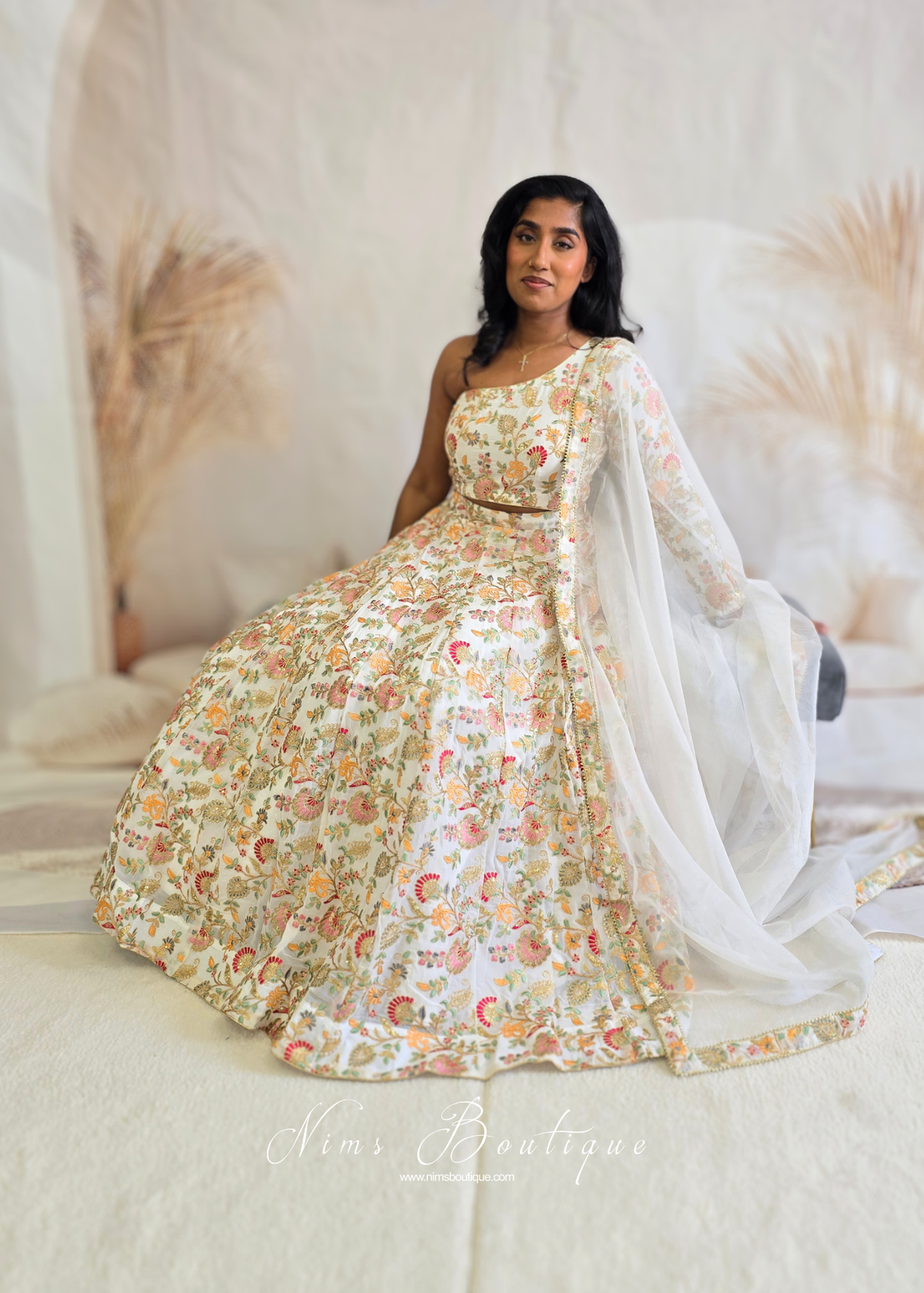 Amrita White Multicolour One Shoulder Lehnga (sizes 6-14)
