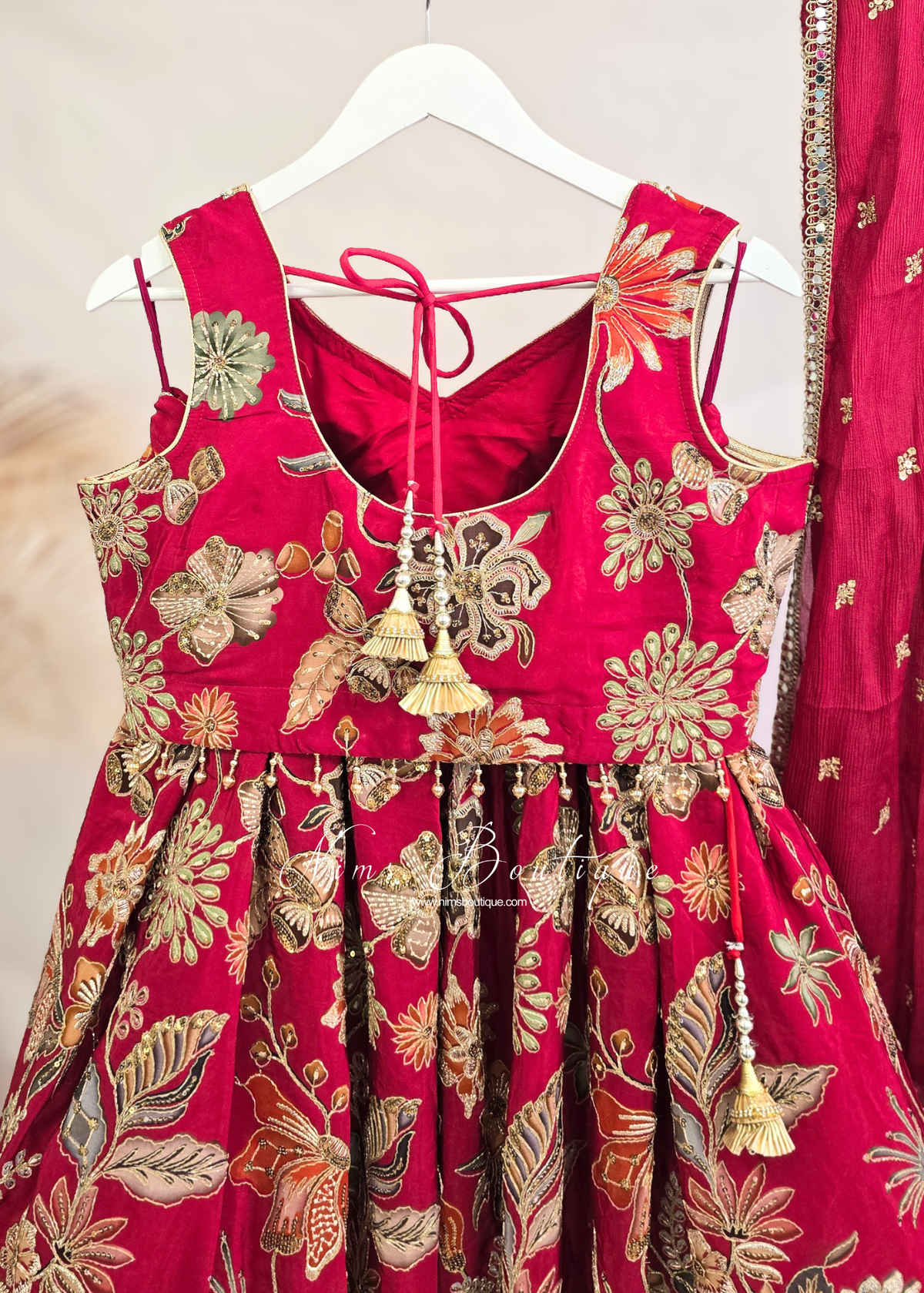 Luxury Raspberry Floral Embellished Lehnga. Size 12