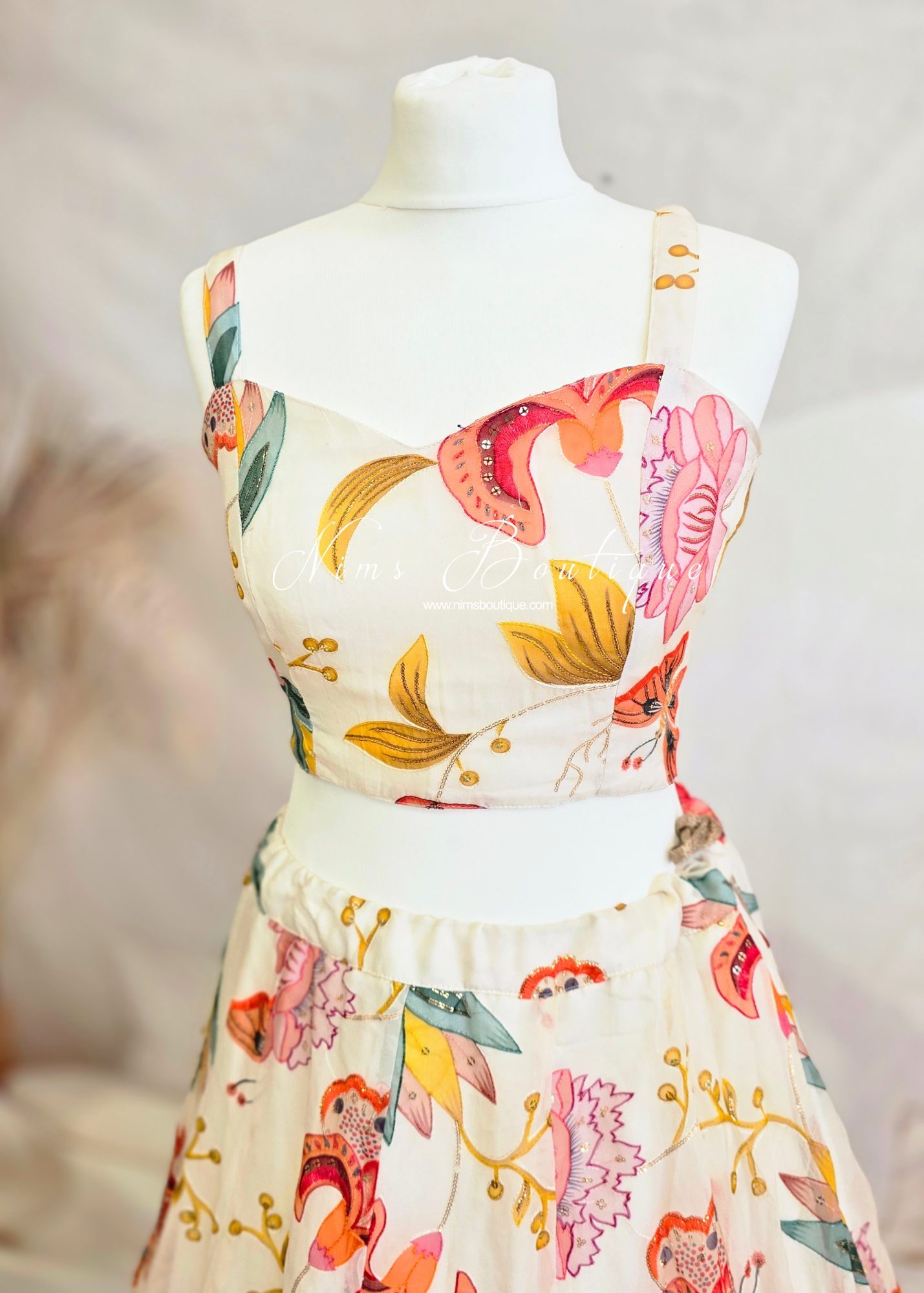 Evelina Ivory & Orange Floral Strap Blouse (sizes 6-12)
