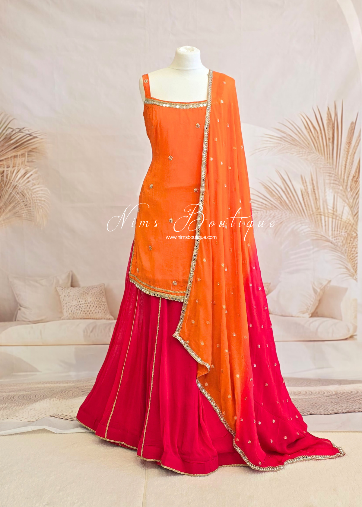 Strap Pink & orange Mirror Sharara Suit (size 8-16)