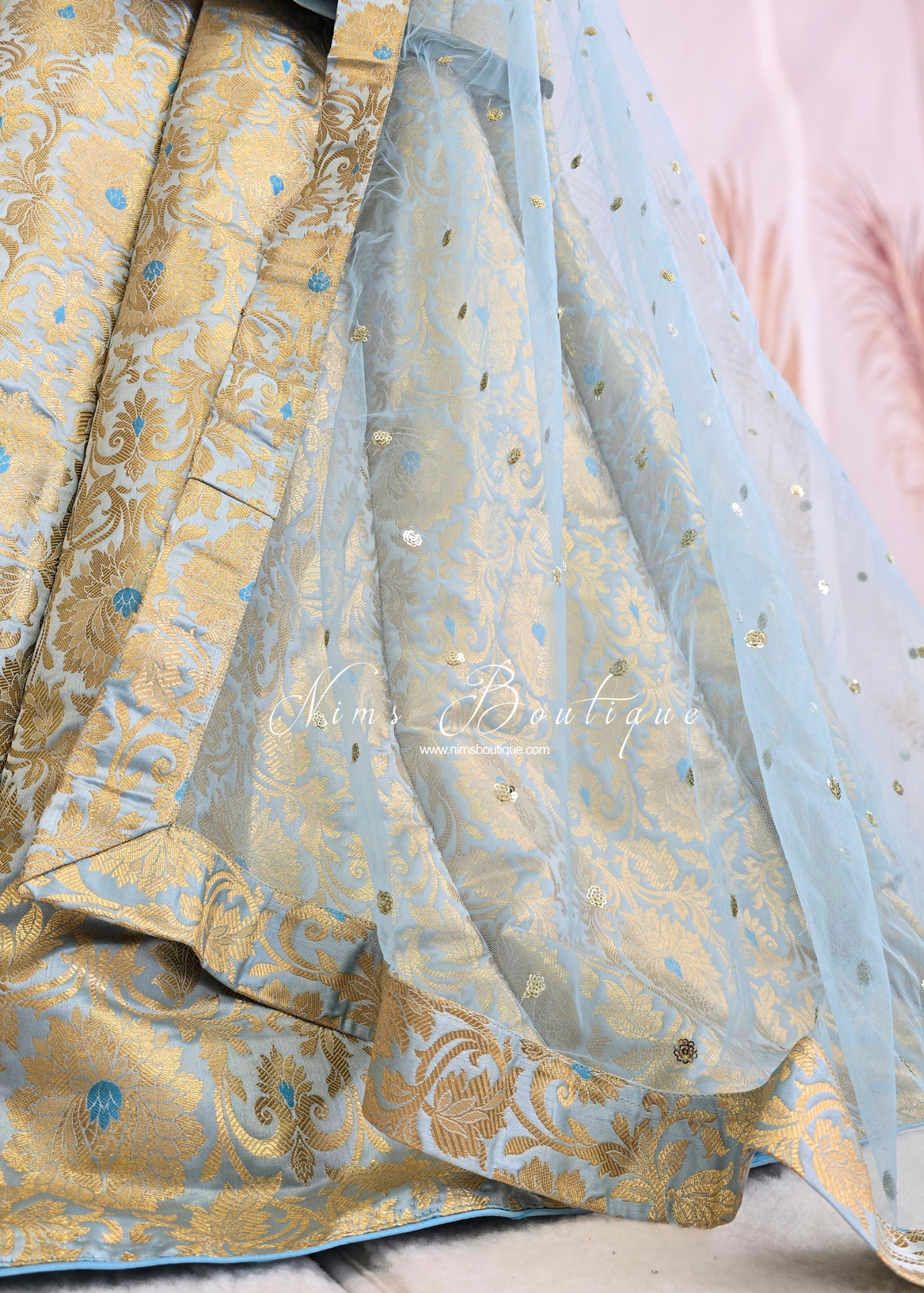 Jasmine Powder Blue Brocade & Net Sequin Dupatta/Chunni