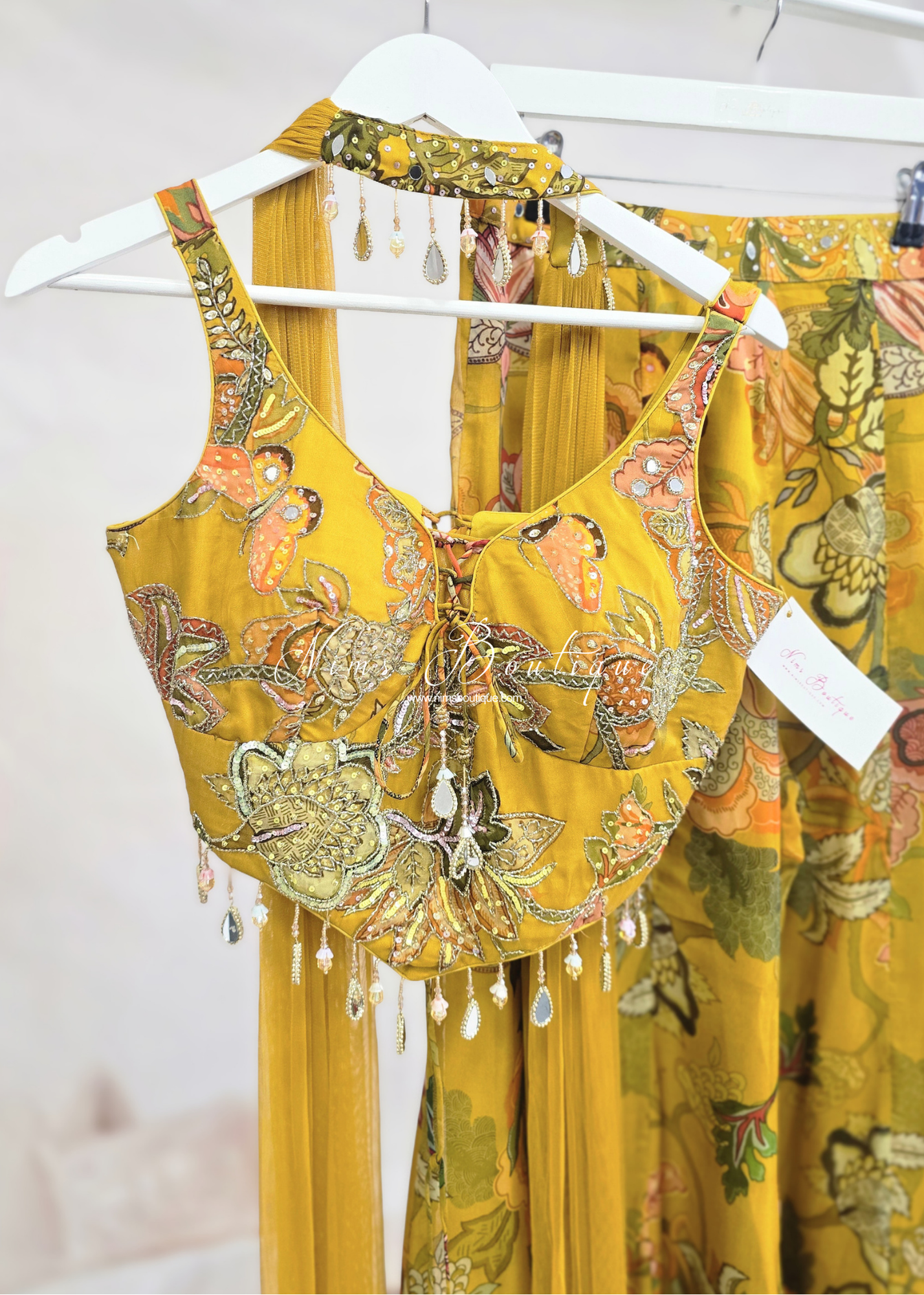 Mustard Floral & Mirror Detail Gharara Suit (size 10-12)