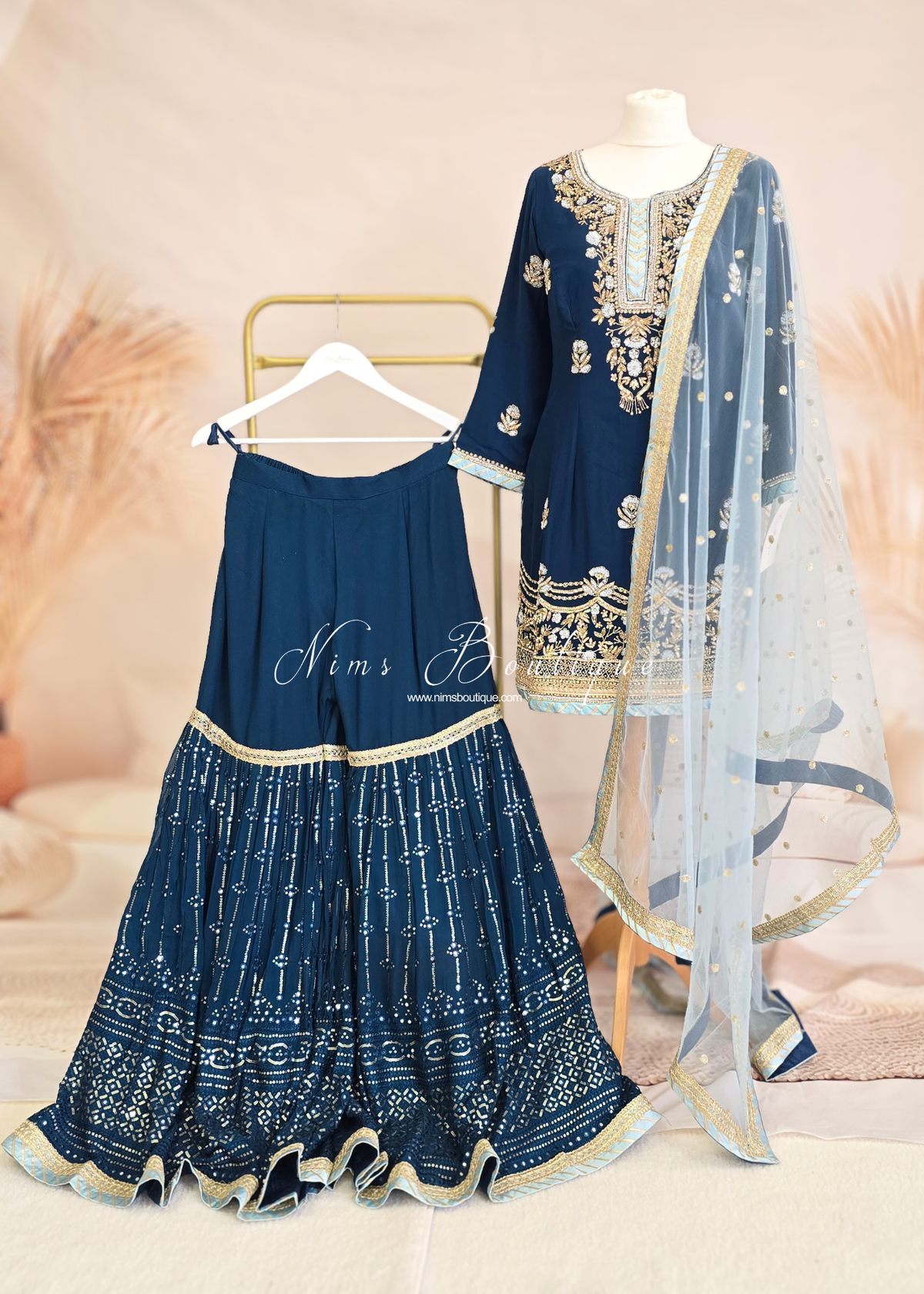 Dark Teal & Light Blue Gharara Suit (size 10-12)