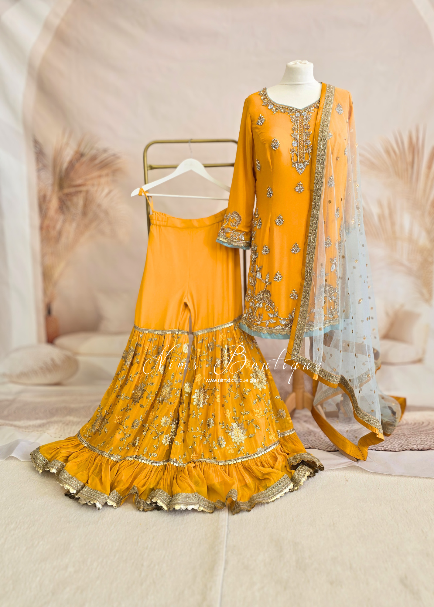 Mustard & Light Blue Gharara Suit (size 10-12)