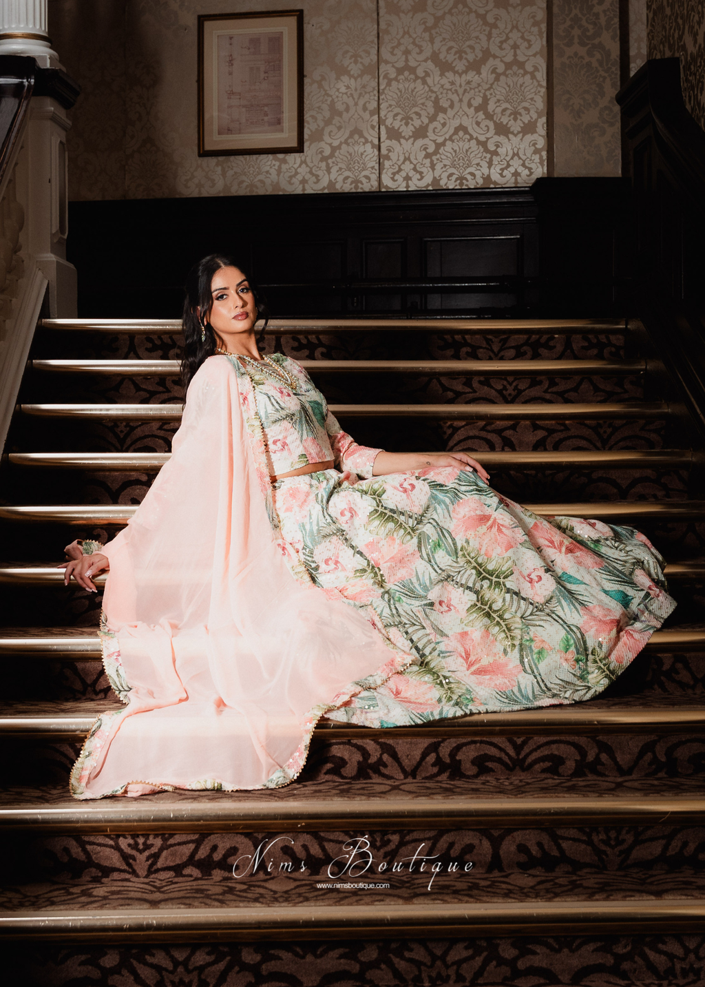 Isabella Ivory & Green Floral readymade skirt/lehnga (size 4-24)