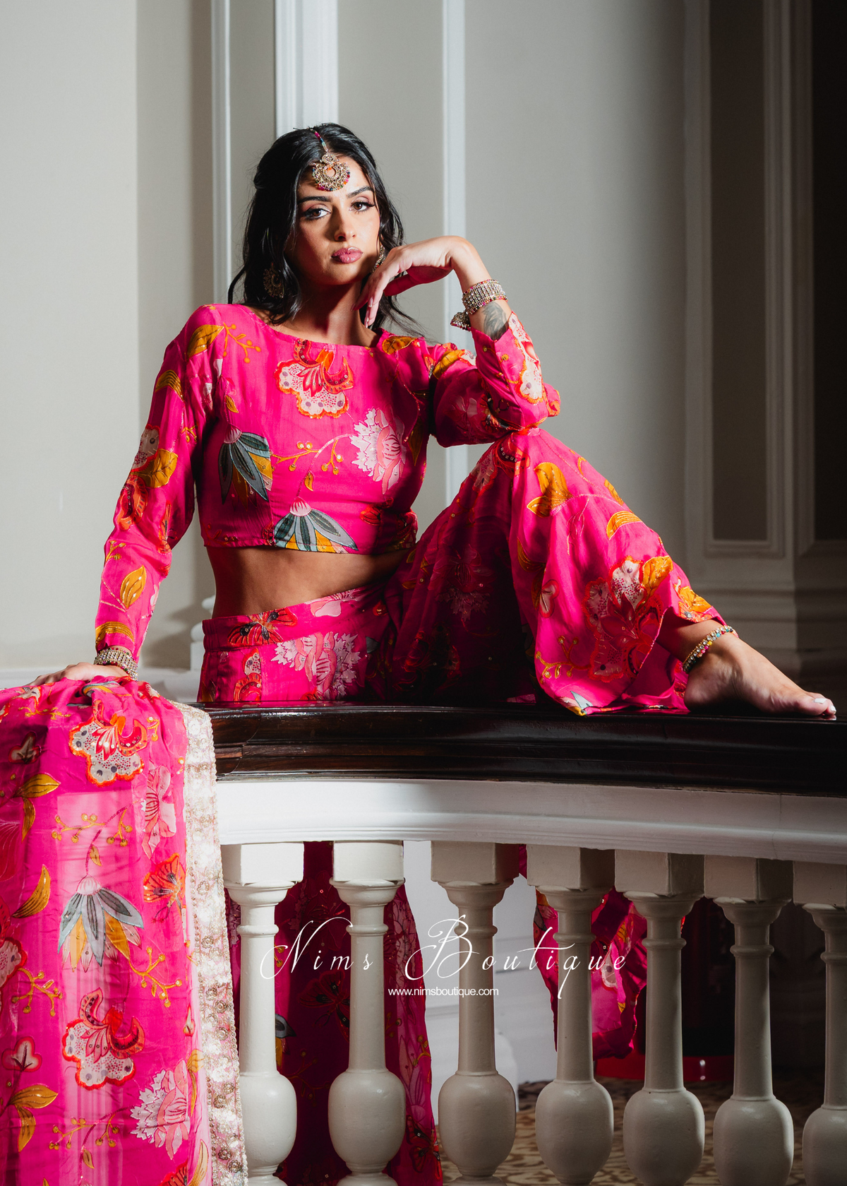 Lillianna Hot Pink Floral readymade trousers (size 4-22)