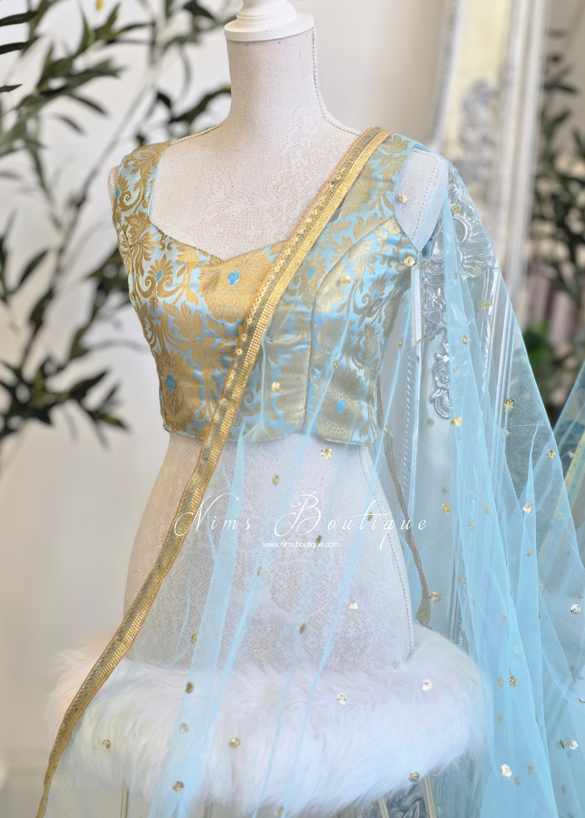 NB Sky Blue Net Sequin Dupatta/Chunni