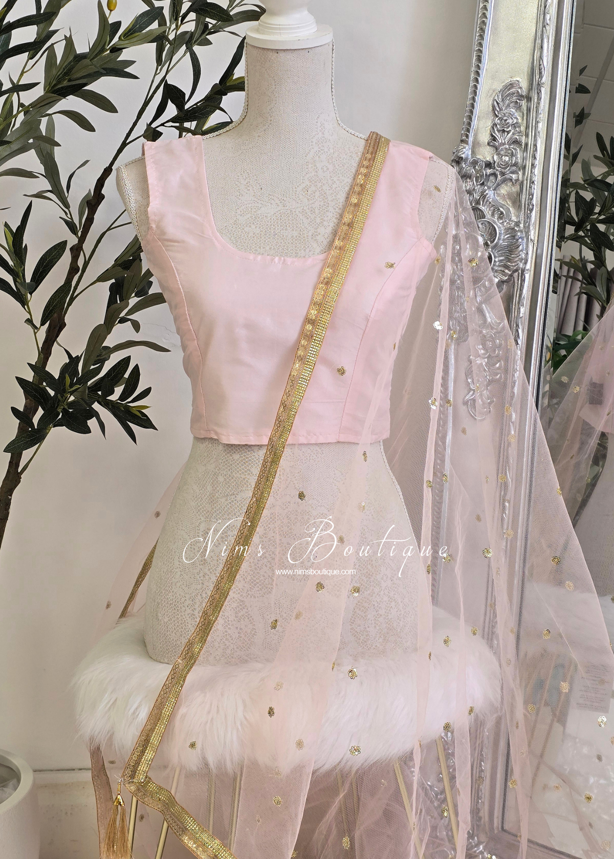 NB Peach Net Sequin Dupatta/Chunni