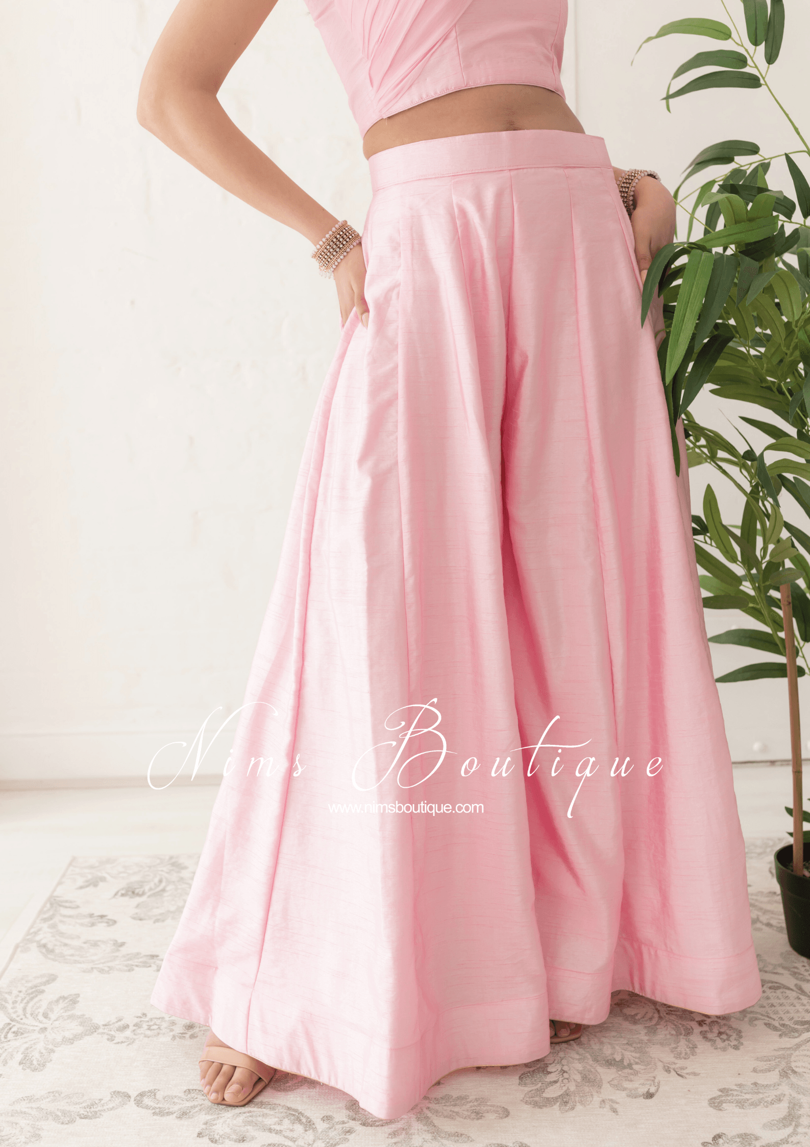 Nims Boutique Arya Baby Pink Luxury One Shoulder & Dupatta blouse 6-14