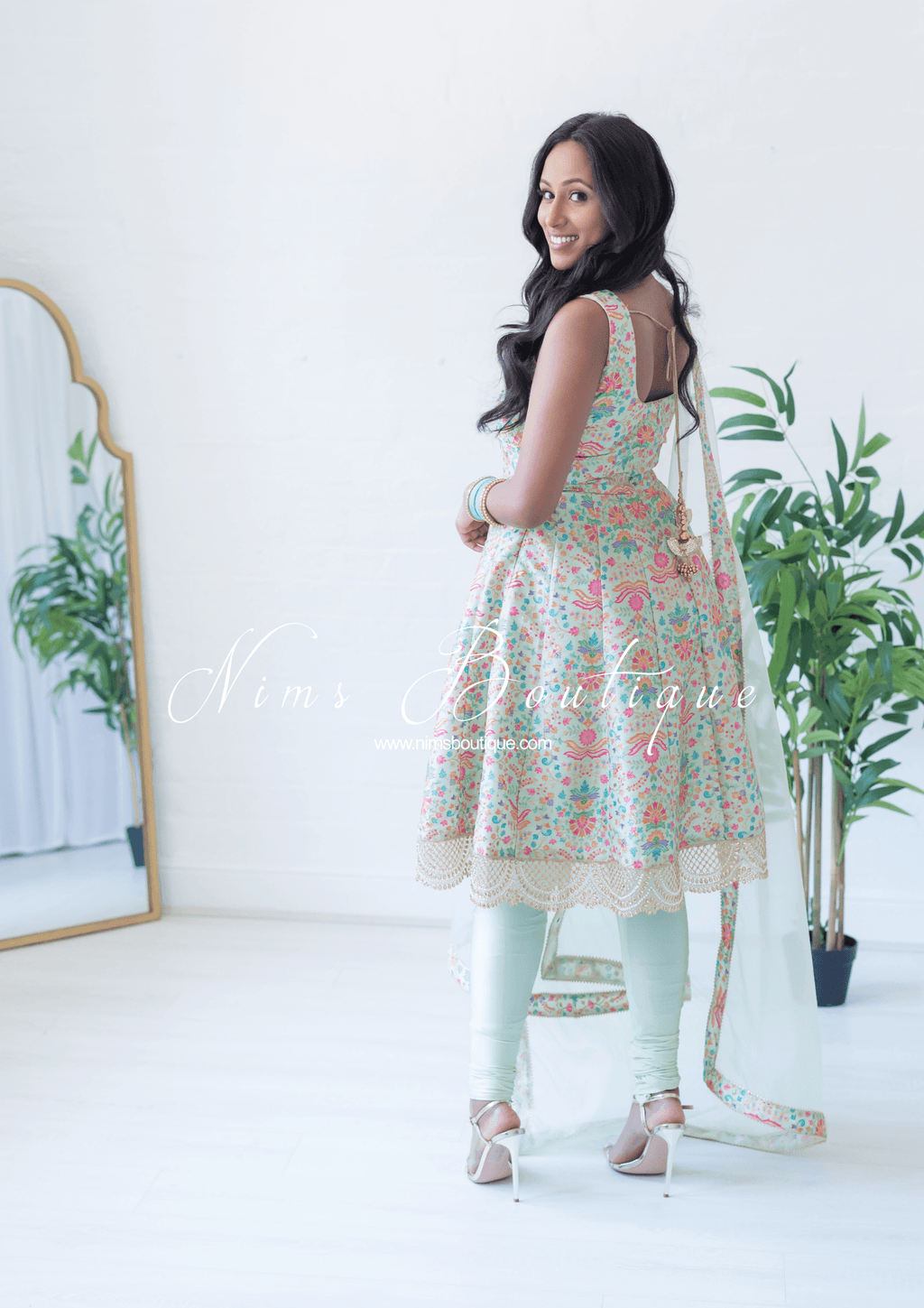 Nims Boutique Mia Mint Green & Multicolour Frock Pajami Suit sizes 4-22