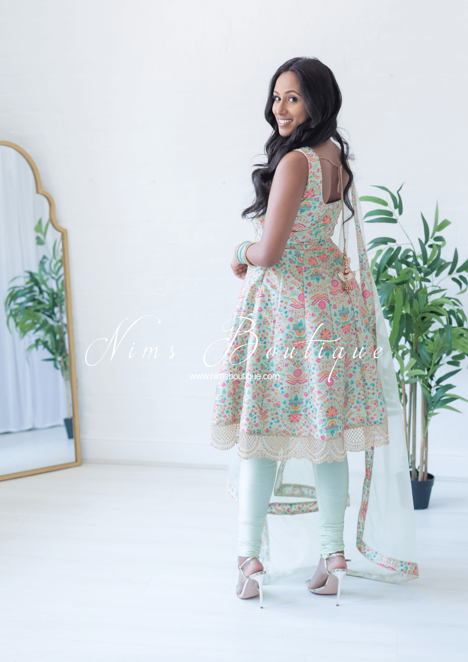 Nims Boutique Mia Mint Green & Multicolour Frock Pajami Suit sizes 4-22