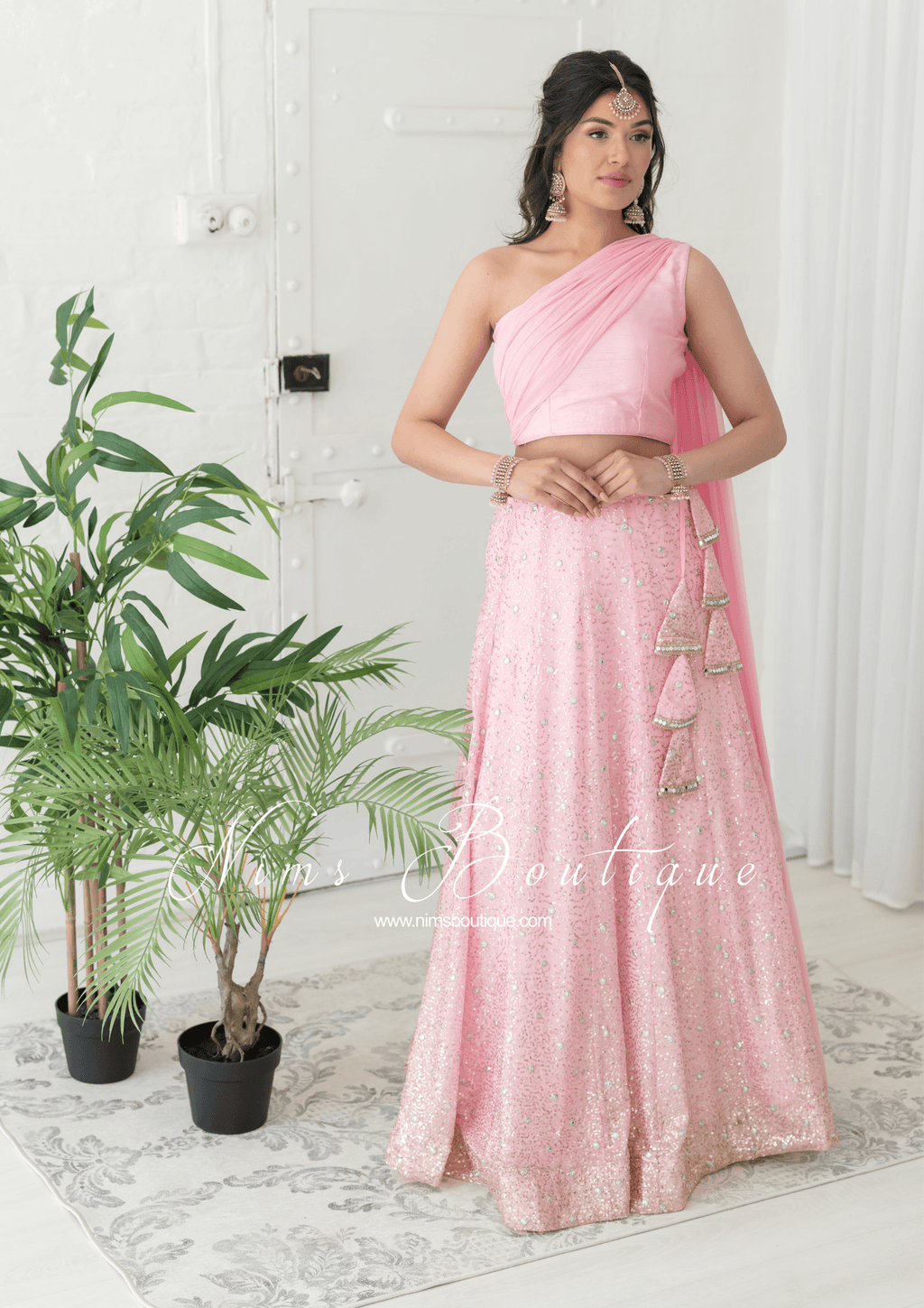 Nims Boutique Arya Baby Pink & Gold Sequin Luxury Skirt sizes 4-14