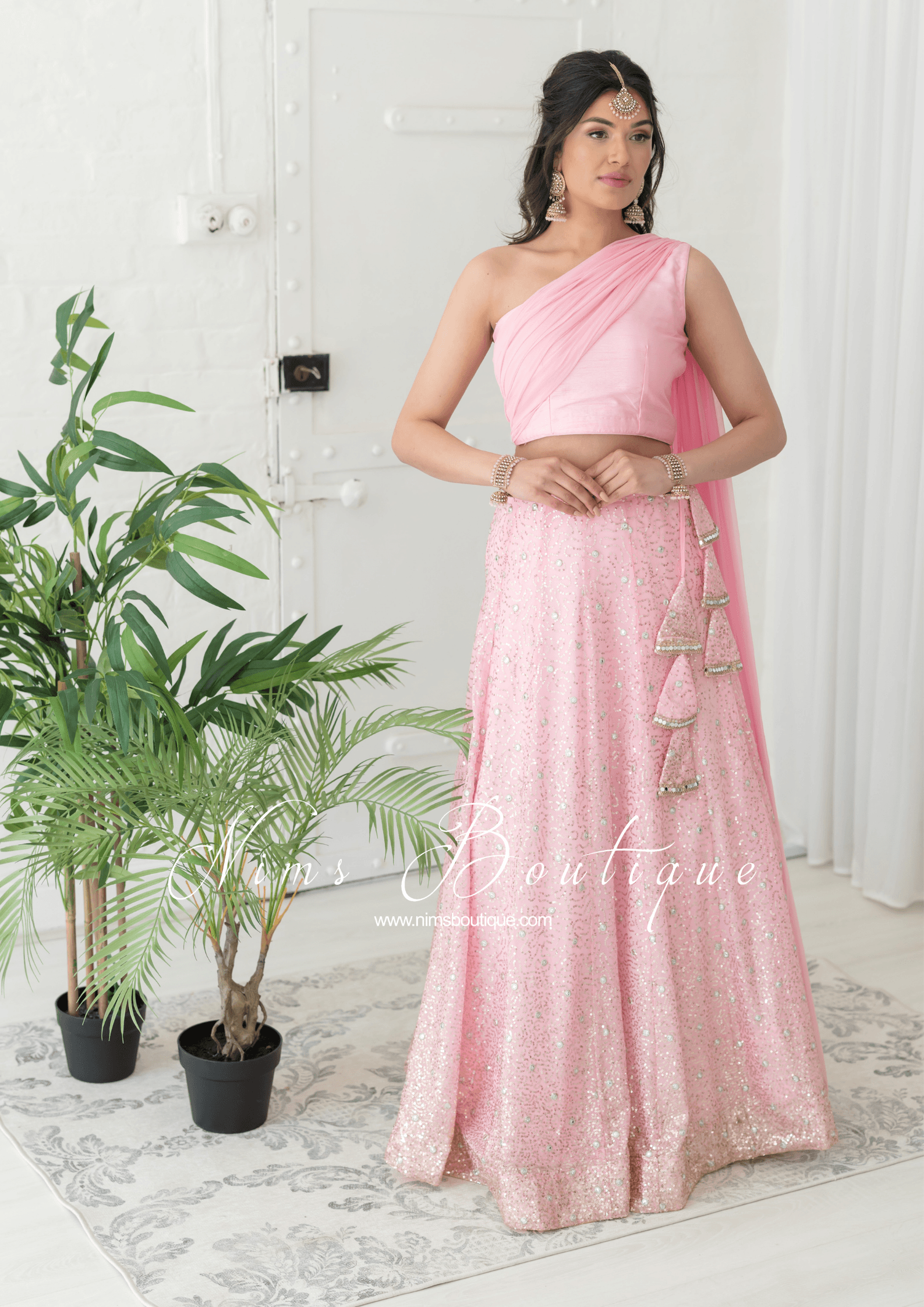 Nims Boutique Arya Baby Pink & Gold Sequin Luxury Skirt sizes 4-14