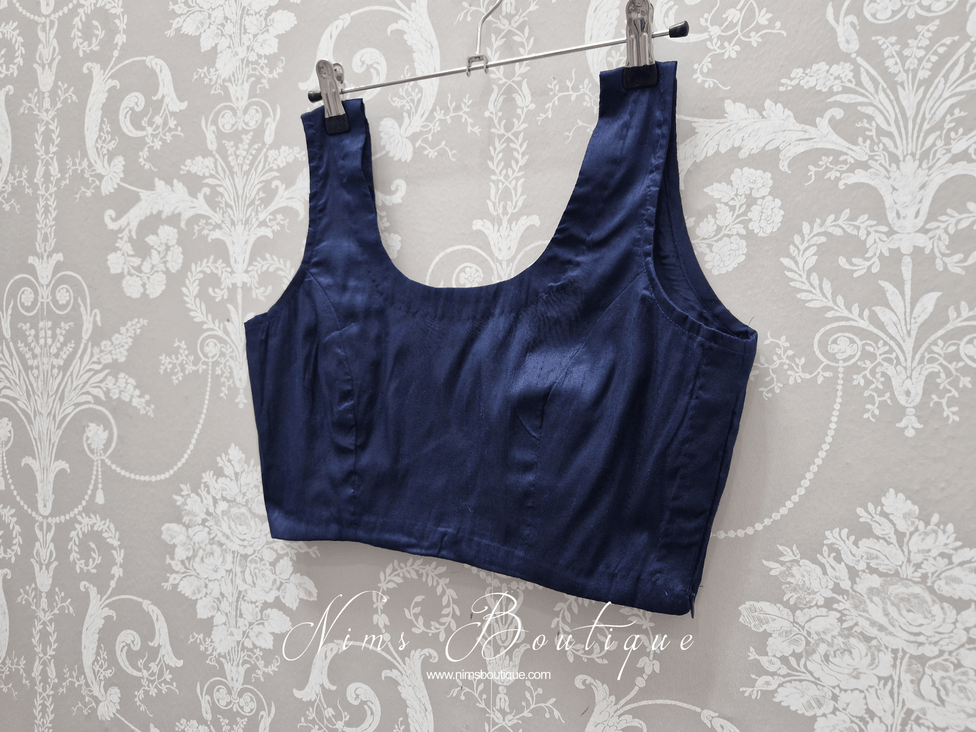 Nims Boutique Sleeveless Navy Raw Silk Blouse 4-20