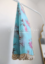 Luxury Blue Organza Floral Dupatta/Chunni with Pearl Edging