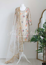 Bella Luxury Ice Blue Floral Embroidered Suit with Pajami and sleeves(sizes 14-18)