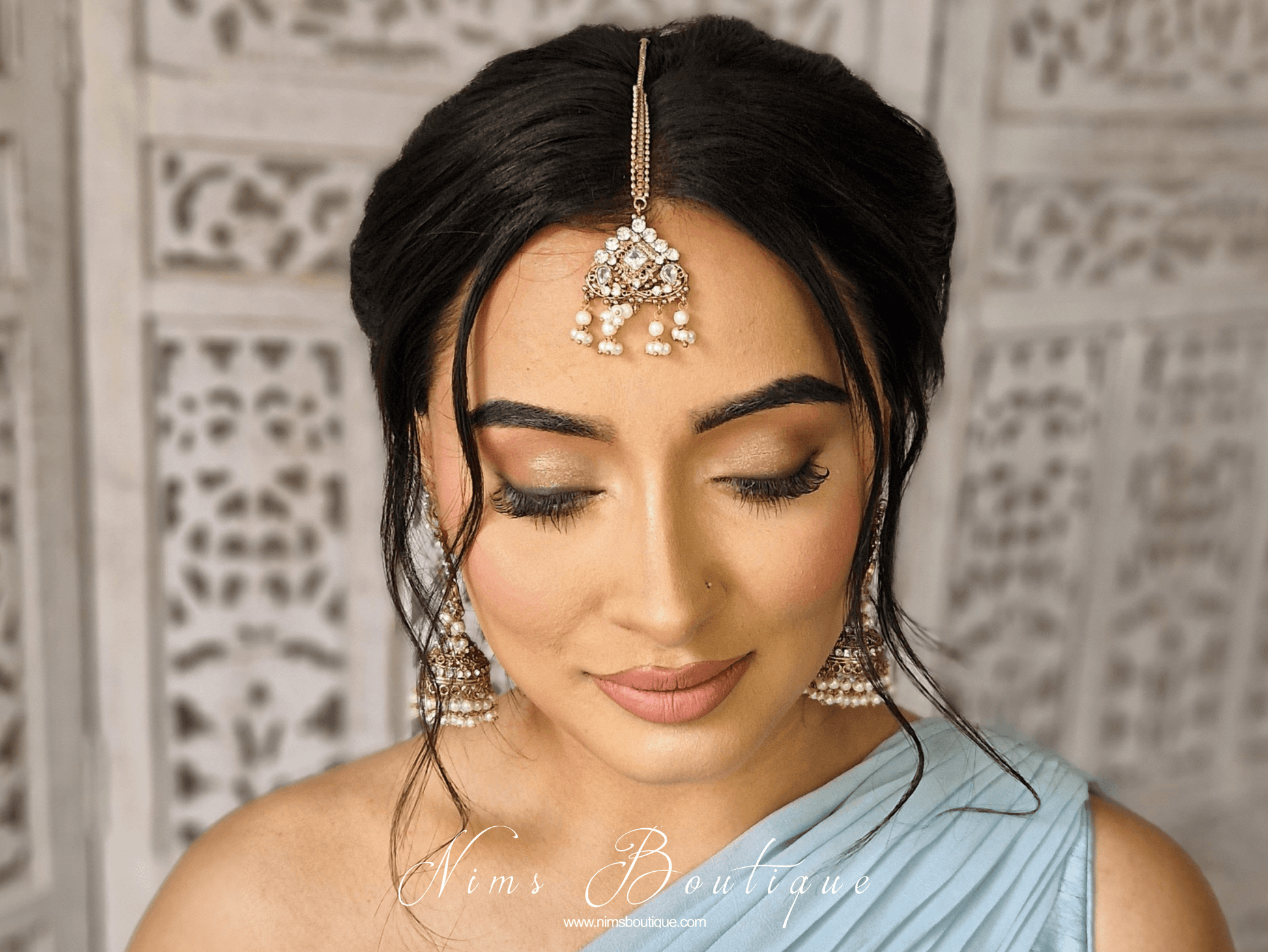 Nims Boutique Tamannah Royal Pearl Earrings & Tikka Set
