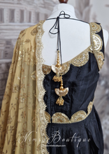 Pure Silk Black & Gold Anarkali Pajami Suit sleeveless (18-26)