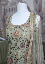 Light Khakhi Embroidered Gharara Suit (Size 10-12)