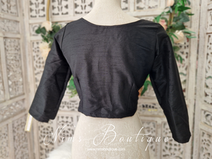 Black Raw Silk High Neck Blouse with sleeves (4-26)