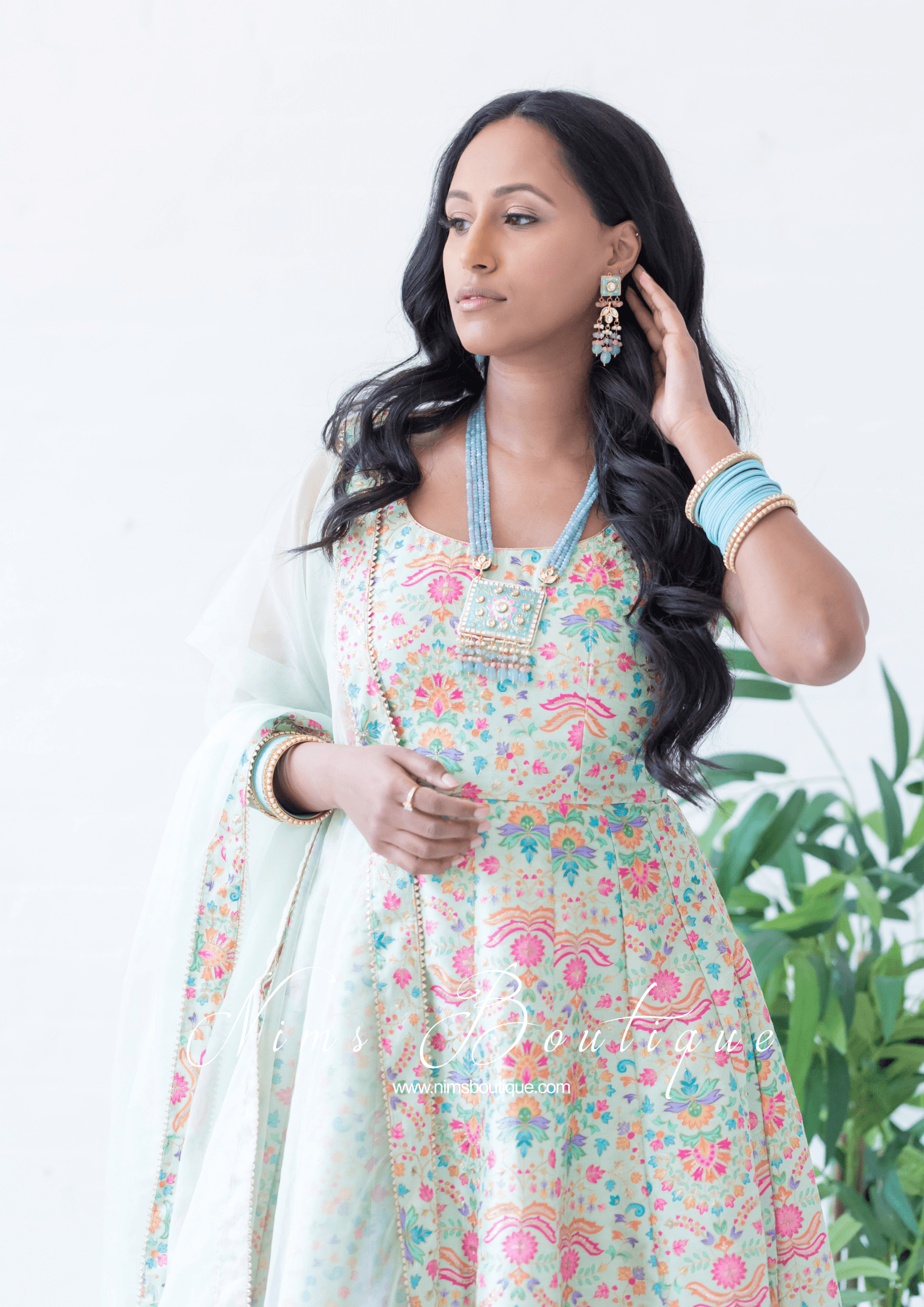 Nims Boutique Mia Mint Green & Multicolour Frock Pajami Suit sizes 4-22