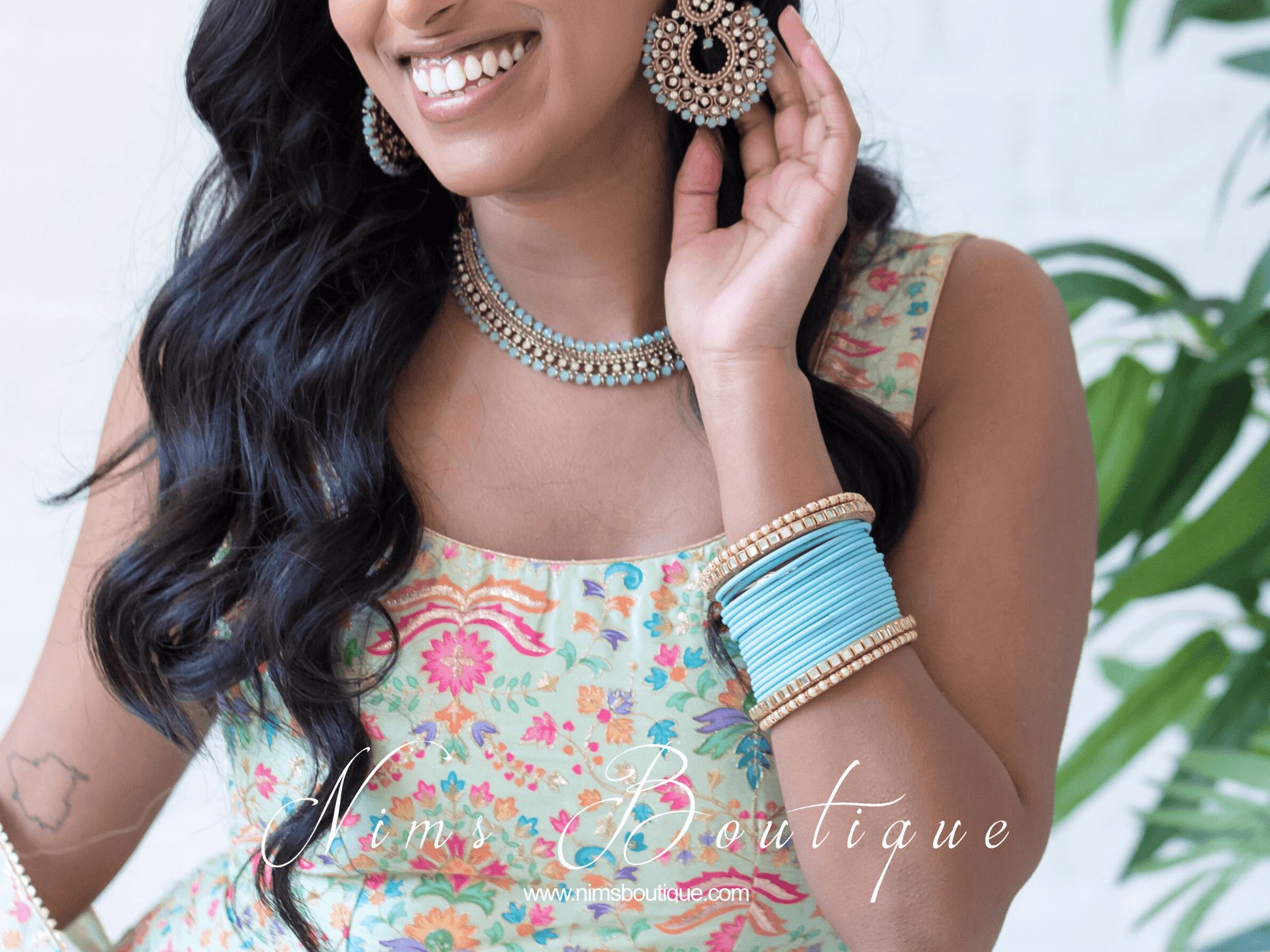 Nims Boutique Light Blue & Kundan Set of Bangles LBN