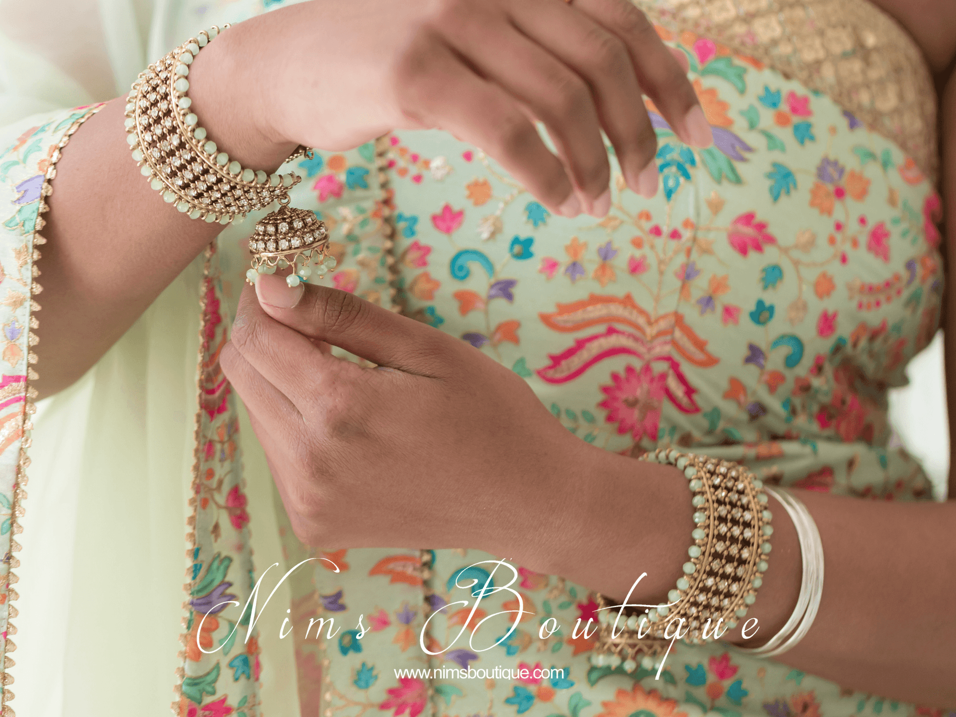 Nims Boutique Royal Mint Bracelet with hanging chumka