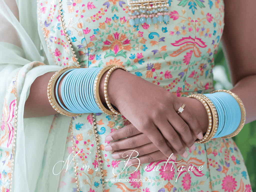 Nims Boutique Light Blue & Kundan Set of Bangles LBN
