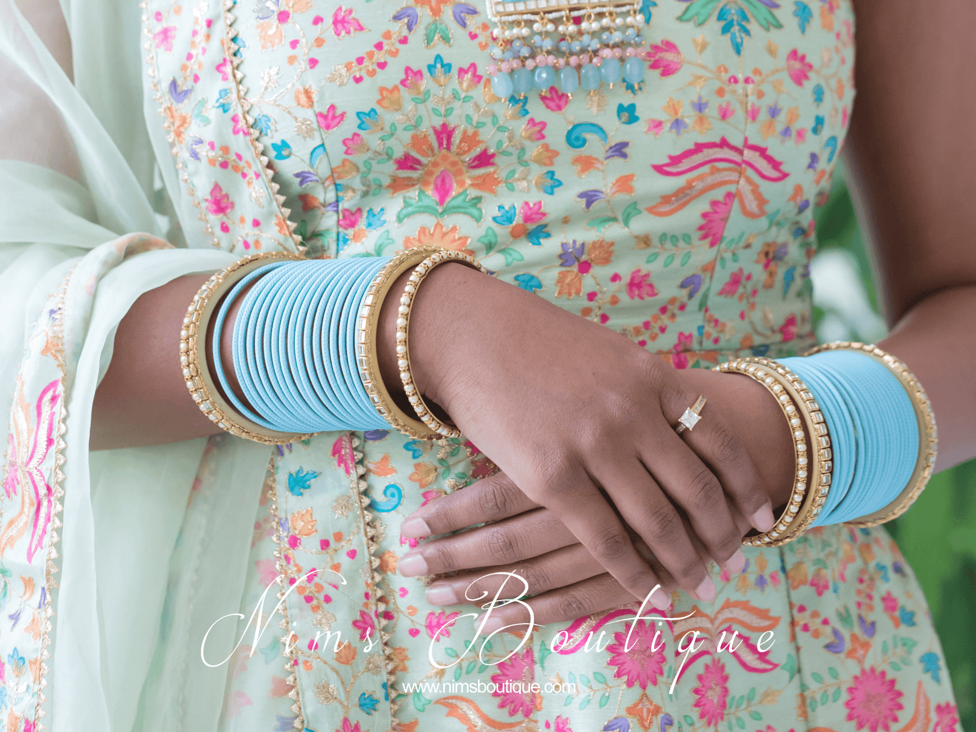 Nims Boutique Light Blue & Kundan Set of Bangles LBN