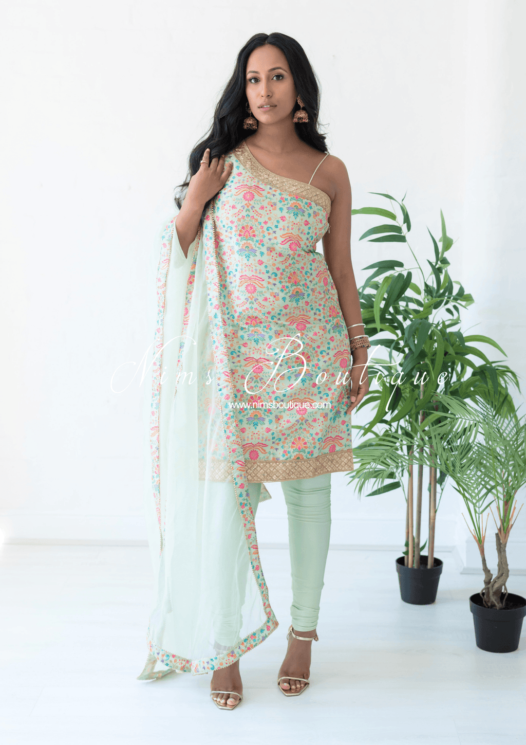 Nims Boutique One Shoulder Mia Mint Greens & Pinks Multicolour Pajami Suit sizes 4-16