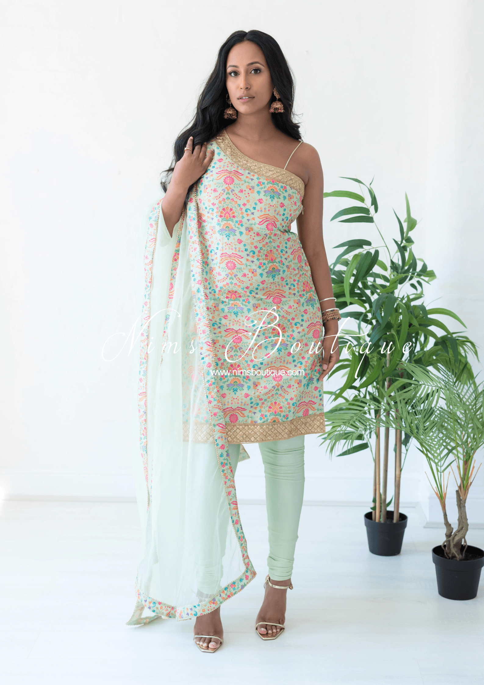 Nims Boutique One Shoulder Mia Mint Greens & Pinks Multicolour Pajami Suit sizes 4-16
