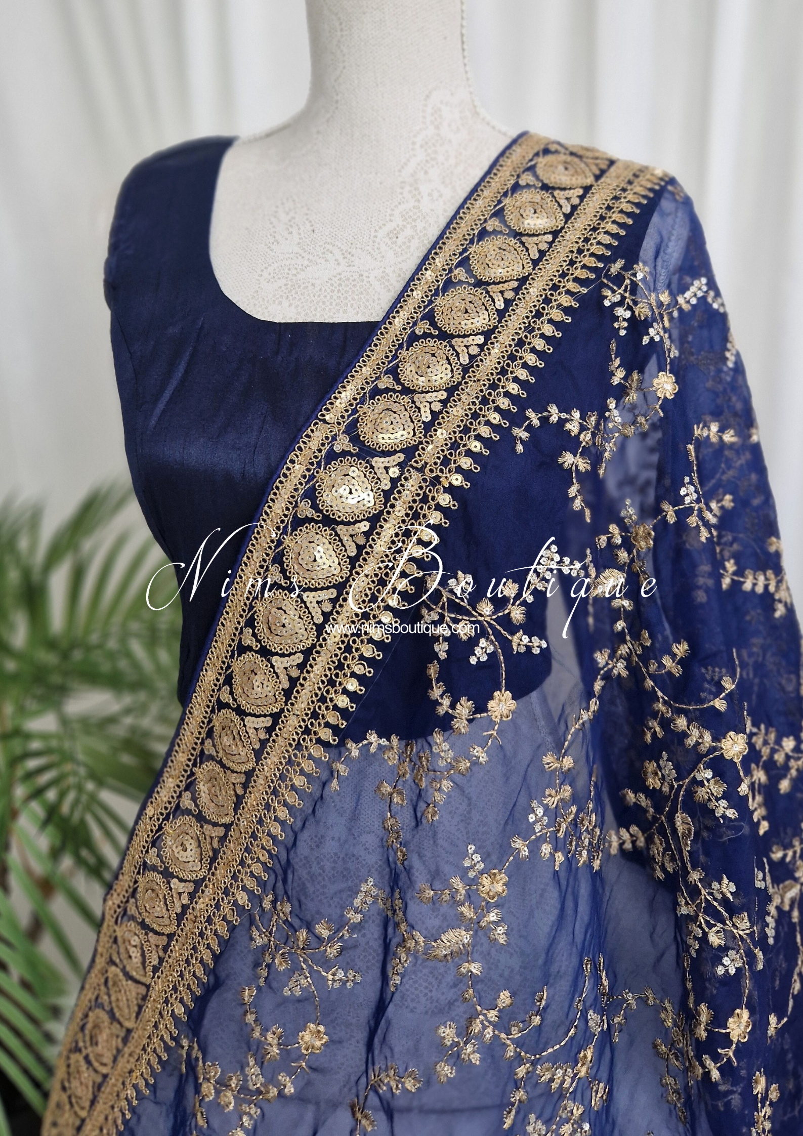 Nims Boutique Mahi Luxury Navy Organza Embroidered Dupatta/Chunni