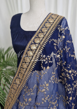 Mahi Luxury Navy Organza Embroidered Dupatta/Chunni