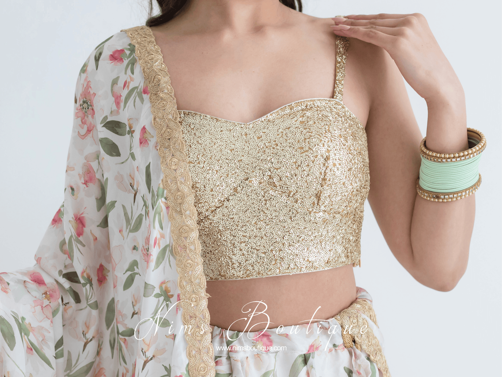 Nims Boutique Gia Gold Sequin Strap Blouse 4-16