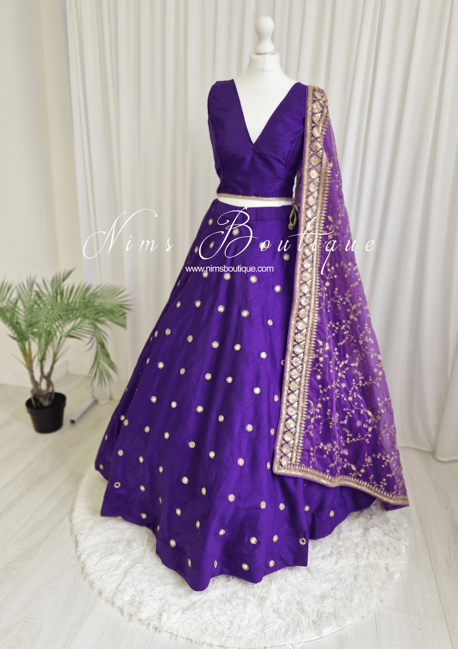 Nims Boutique Rani Luxury Cadbury Purple Mirror readymade skirt/lehnga size 4-26