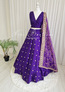 Nims Boutique Rani Luxury Cadbury Purple Mirror readymade skirt/lehnga size 4-26