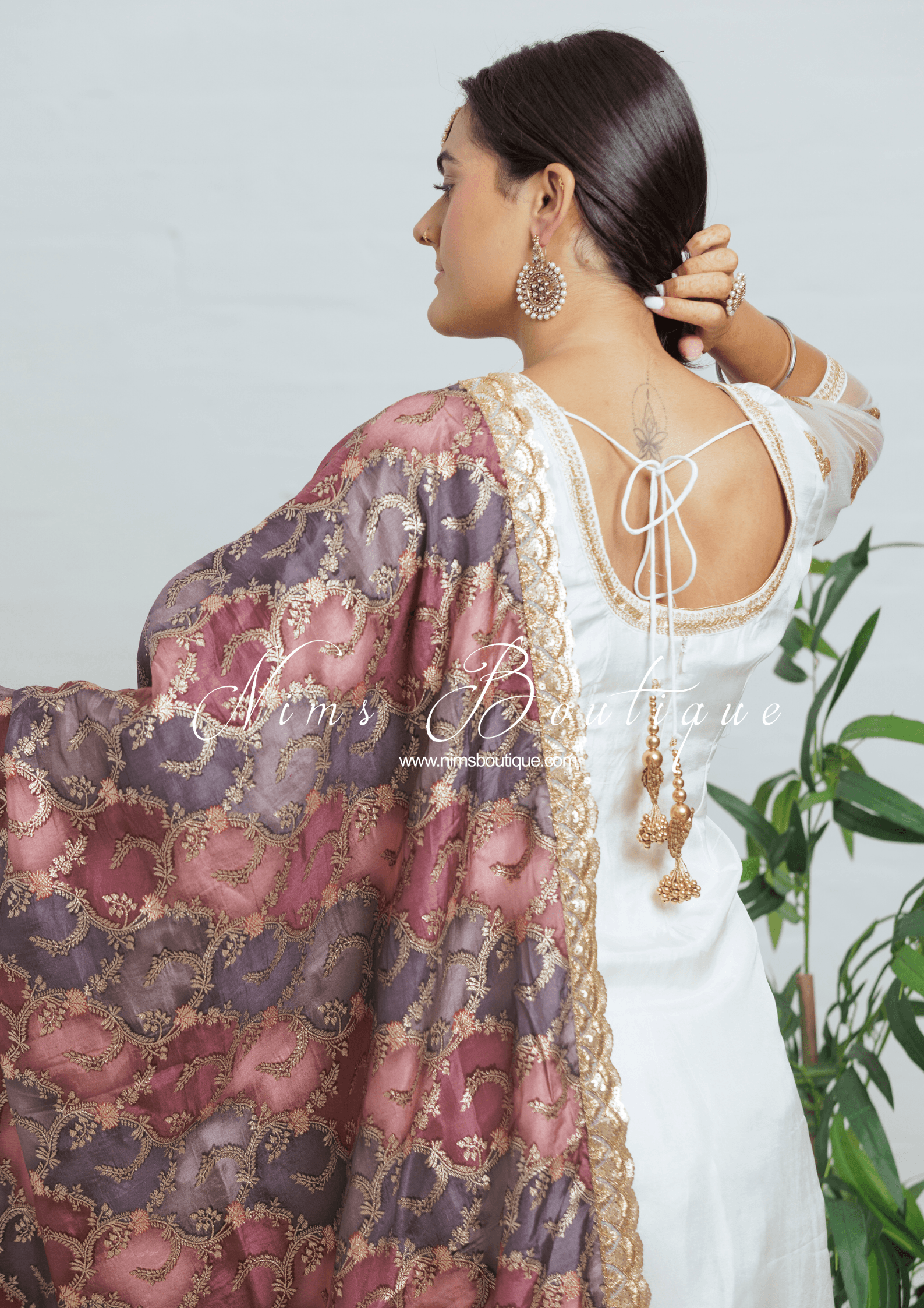 Nims Boutique The NB Classic Long Sleeved Ivory Silk & Multicolour Salwar Suit 8-20