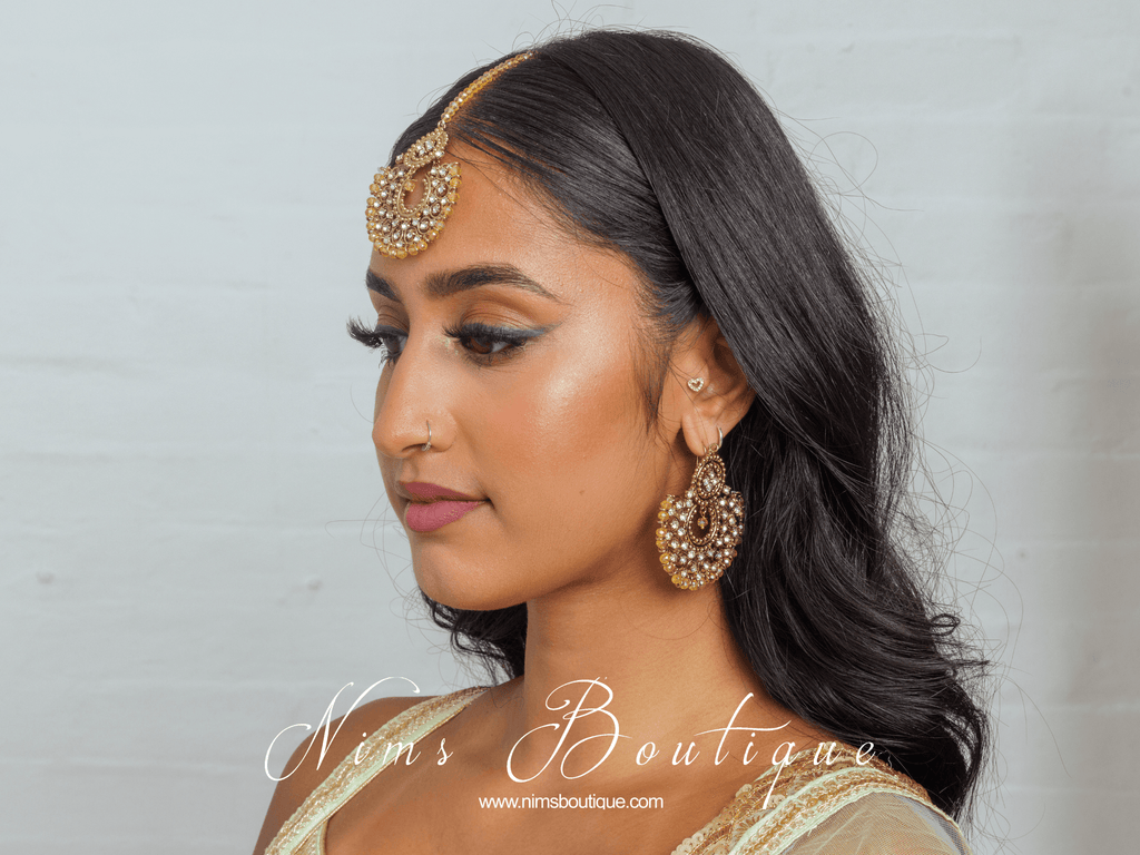Nims Boutique Royal Gold & Clear Stone Chand Tikka Set 6cm