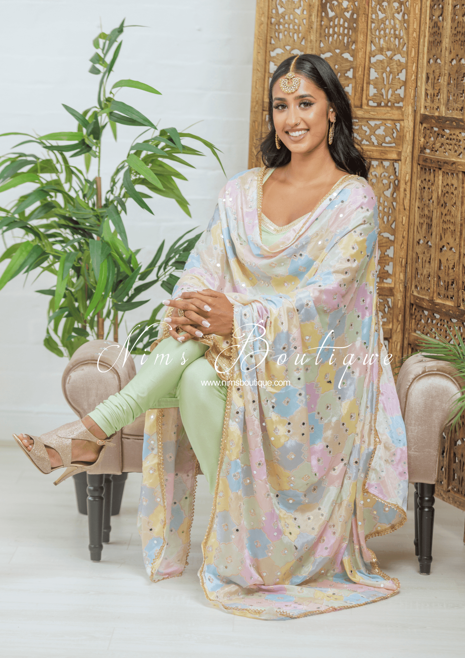 Nims Boutique Sitara Luxury Pastel Multicolour Mirror Dupatta/Chunni