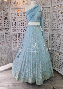 Arya Powder Blue Luxury One Shoulder & Dupatta blouse (4-10)