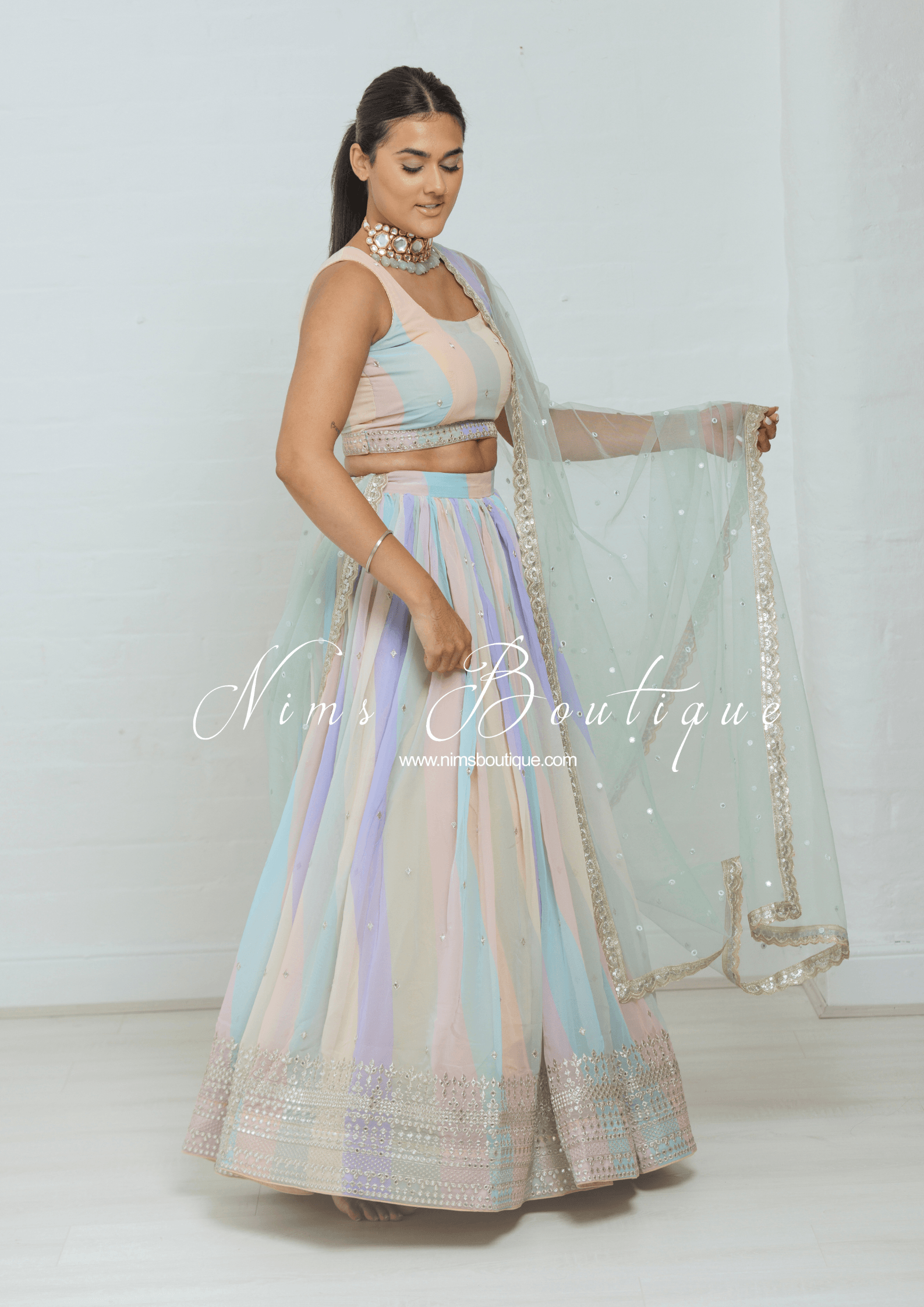 Nims Boutique Pastel Stripe Lehnga sizes 4-16