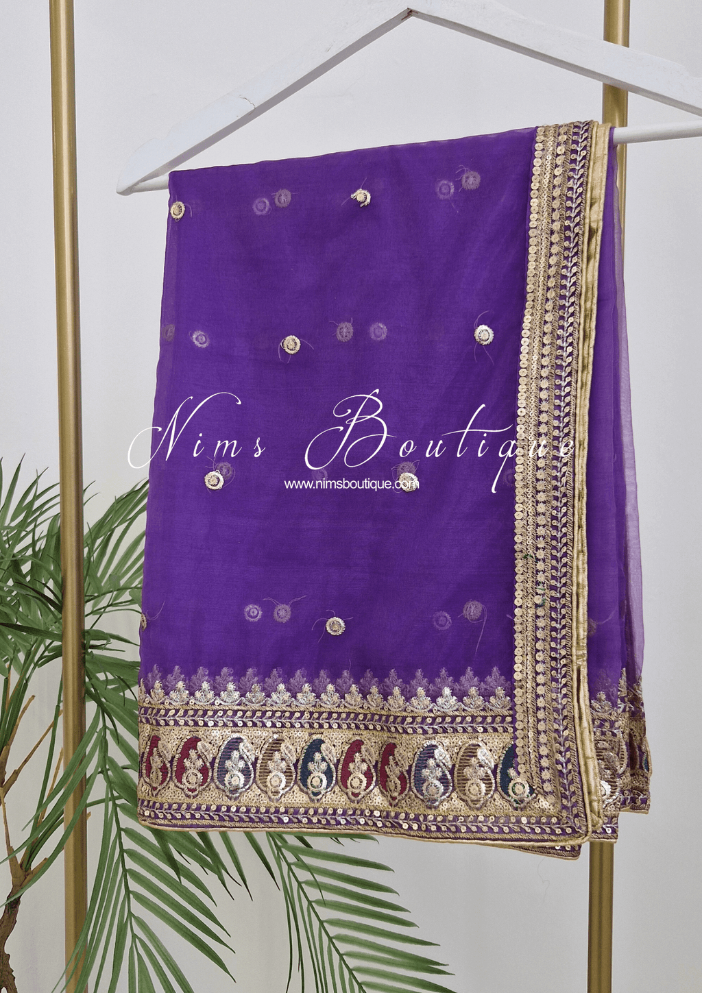 Nims Boutique Sunidhi Purple Multicolour Organza Dupatta/Chunni
