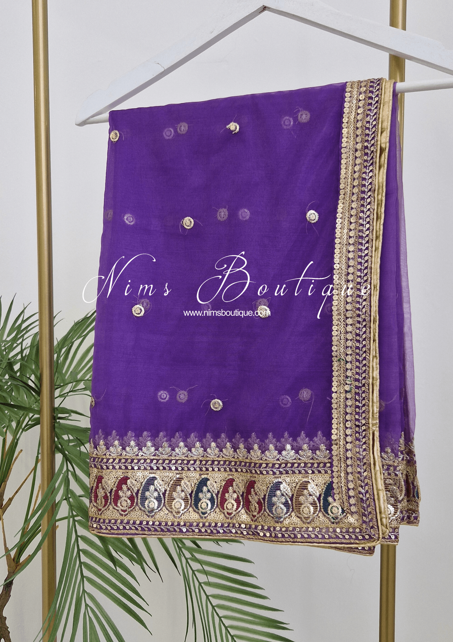 Nims Boutique Sunidhi Purple Multicolour Organza Dupatta/Chunni