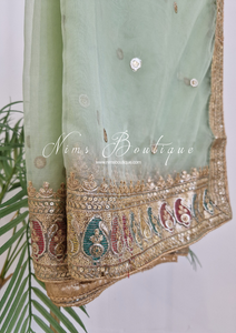 Sunidhi Mint Multicolour Organza Dupatta/Chunni