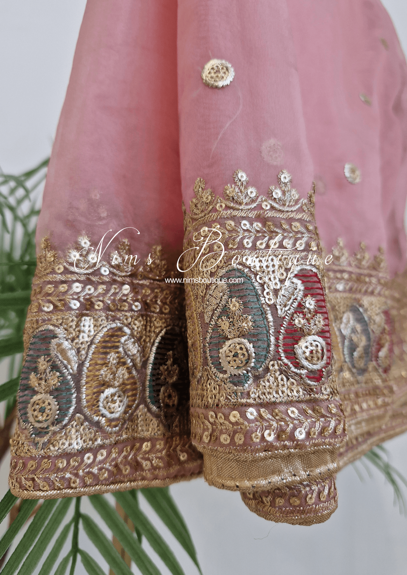 Nims Boutique Sunidhi Dusky Peach Multicolour Organza Dupatta/Chunni
