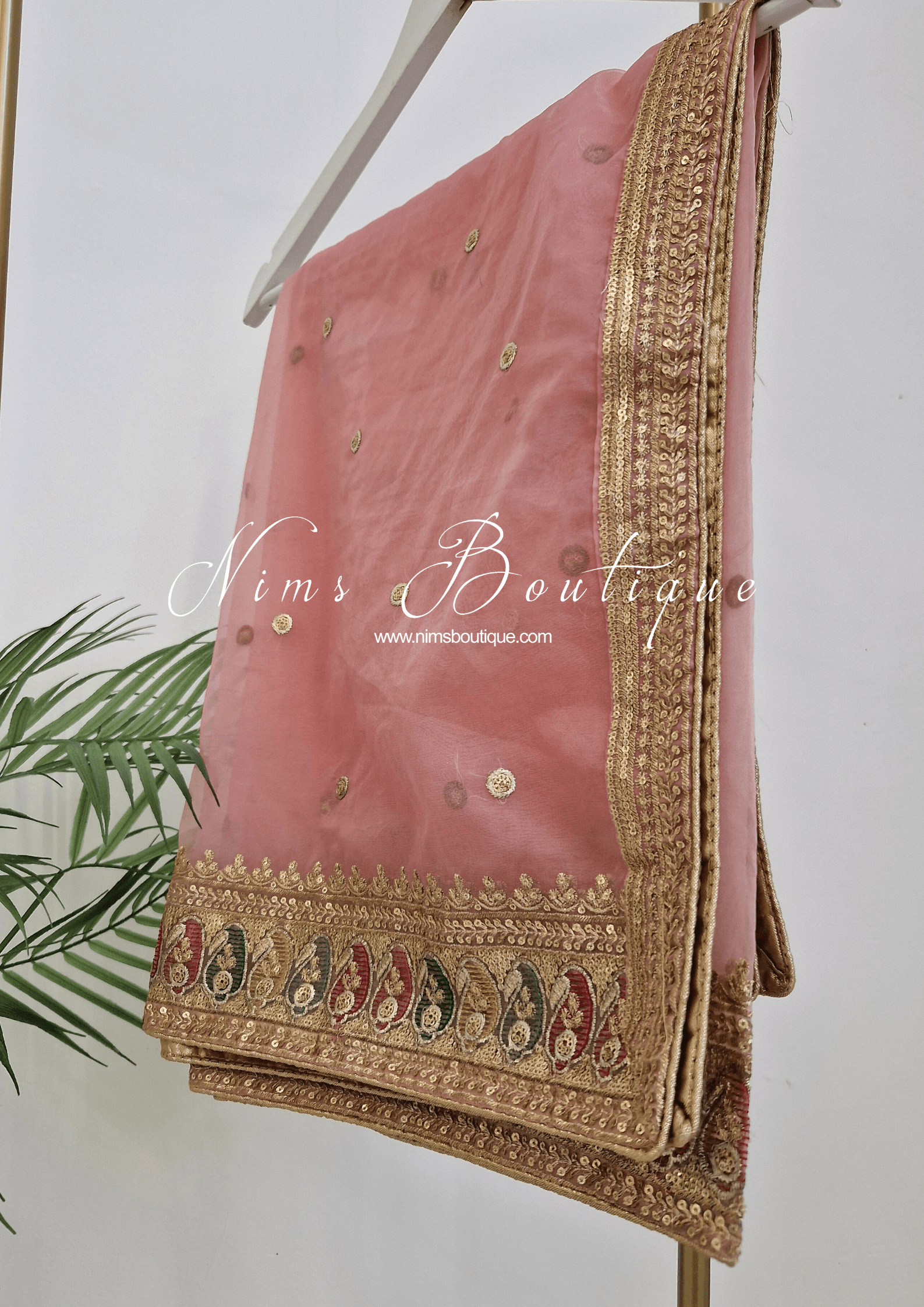Nims Boutique Sunidhi Dusky Peach Multicolour Organza Dupatta/Chunni