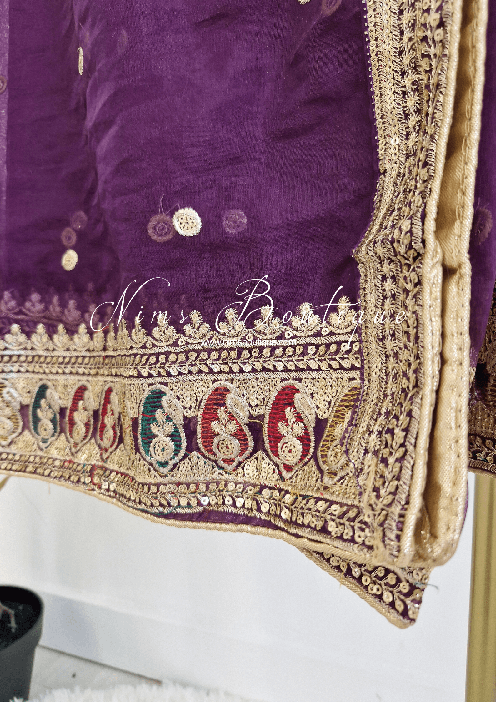 Nims Boutique Sunidhi Aubergine Multicolour Organza Dupatta/Chunni