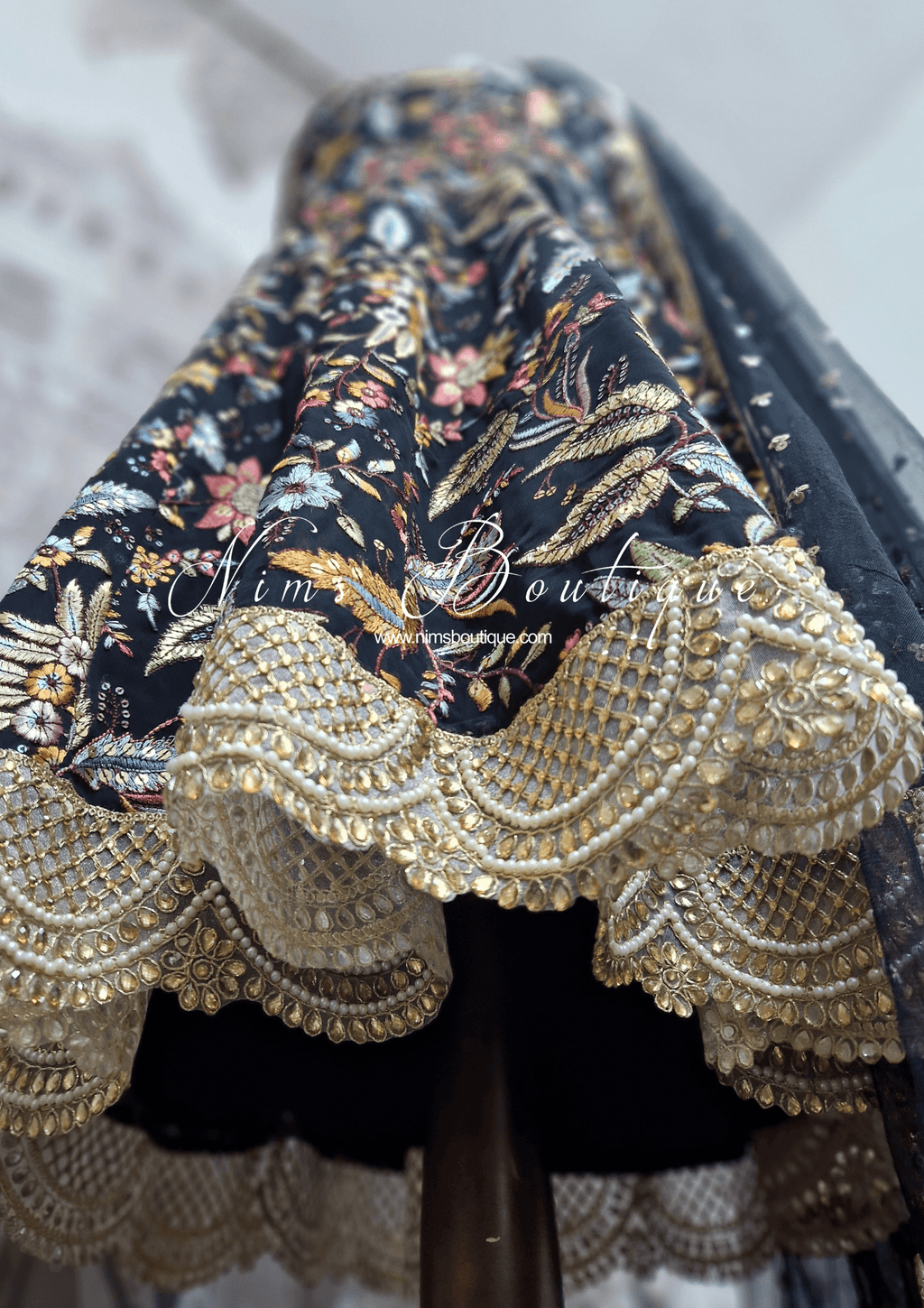 Nims Boutique Sarika Luxury Black & Multicolour Anarkali Suit with Pajami sizes 12-22