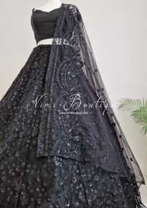 Nims Boutique Ayesha Luxury Black Net Embroidered Dupatta/Chunni